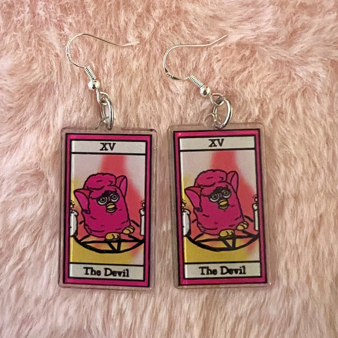Devil Furby Tarot Earrings