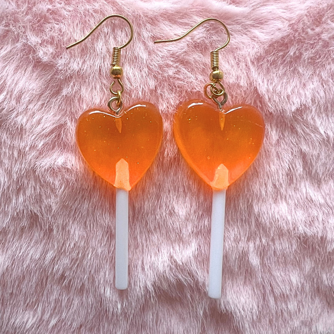Orange Heart Lollipop earrings