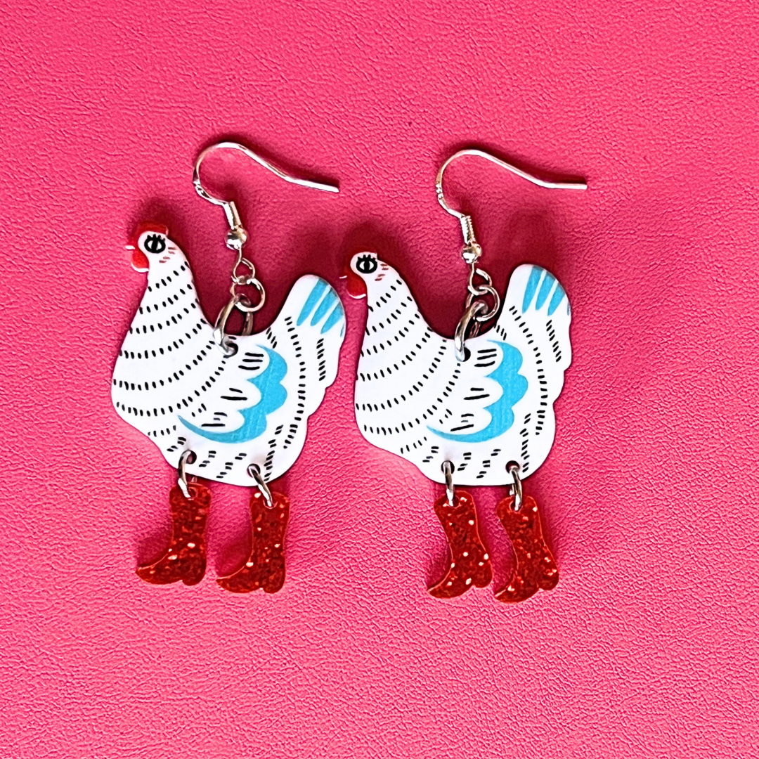 Chicken with Cowboy Boots Earrings