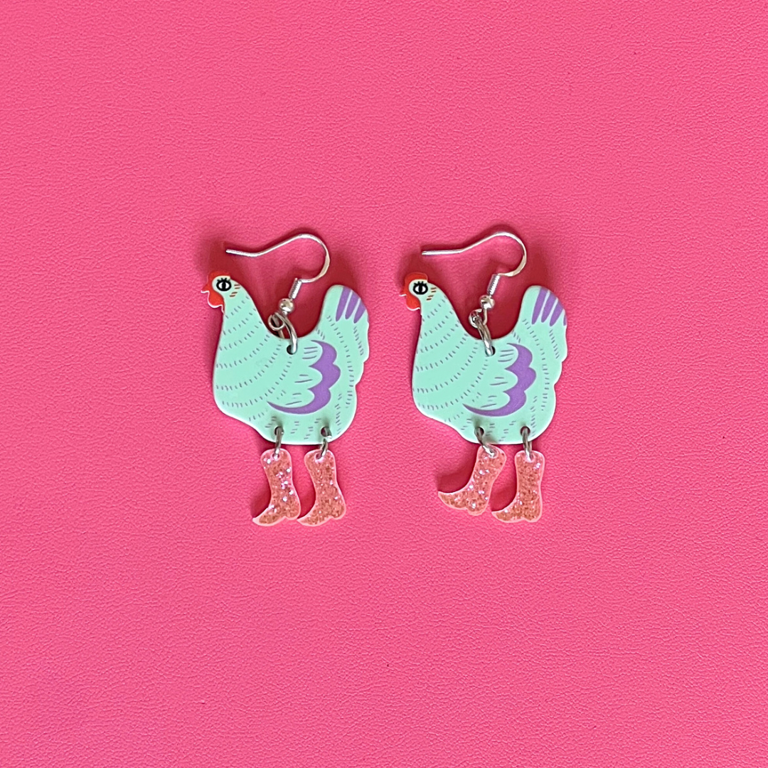 Turquoise Chicken with Cowboy Boots Earrings