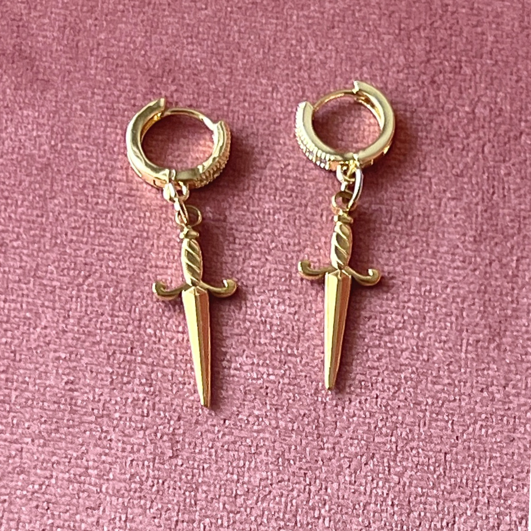 Gold plated diamond dagger huggies