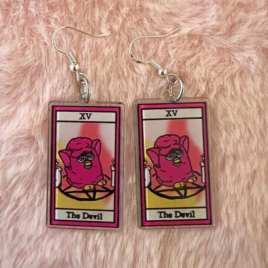 Devil Furby Tarot Earrings