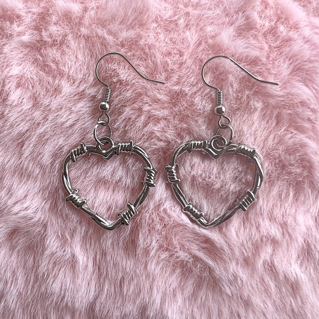 Barbed Wire Heart Earrings