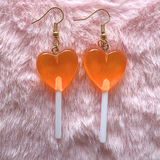 Orange Heart Lollipop earrings