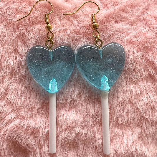 Blue Heart Lollipop Earrings
