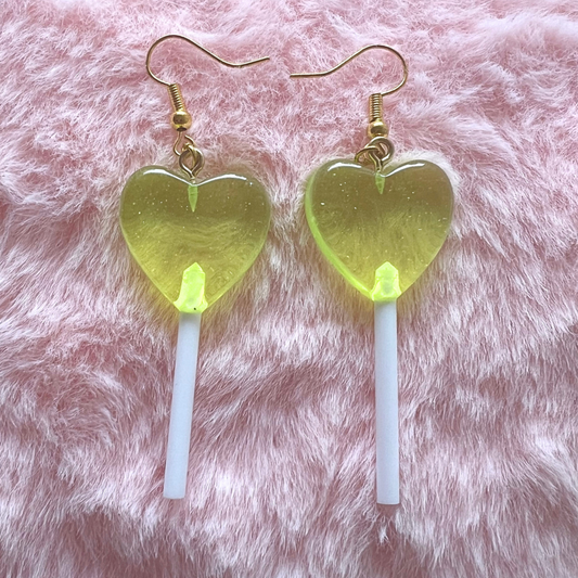 Yellow Heart Lollipop Earrings