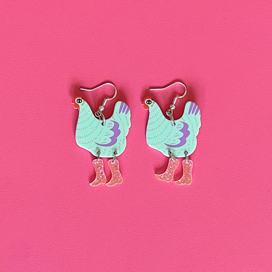 Turquoise Chicken with Cowboy Boots Earrings