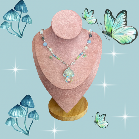 Blue Mushroom Fairy Necklace